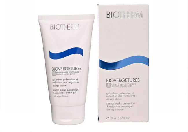 Средство от растяжек Biotherm, которое предотвращает появление растяжек и ускоряет процесс их исчезновения, в его составе - растительные масла и альго-силикон, которые улучшают эластичность кожи